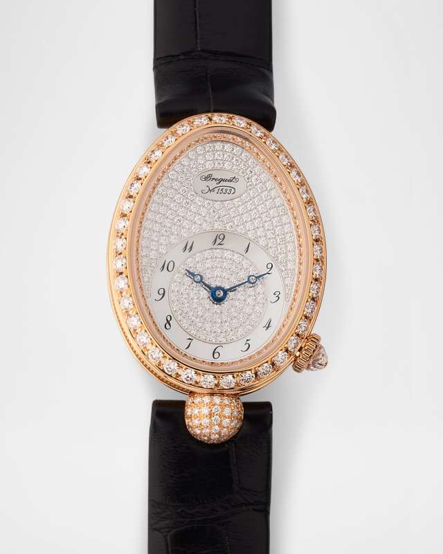 18K Rose Gold 25mm Reine de Naples Diamond Watch with Alligator Strap